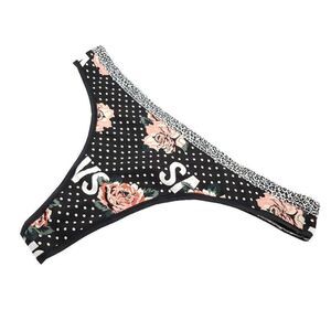 VS Logo Waist Trim Black Floral Thong XLarge